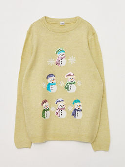 Bisiklet Yaka Desenli Uzun Kollu K?z ?ocuk Triko Kazak