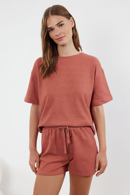 Trendyolmilla Siyah Waffle Kumas Sortlu Orme Pijama Tak?m? THMSS22PT0524  фото 29