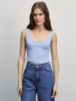 Укороченный топ в рубчик / Zarina  фото 3