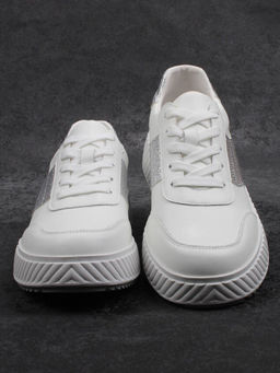 03-A1018-9 WHITE/SILVER Кроссовки женские (натуральная кожа)