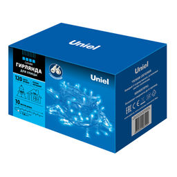 ULD-S1000-120/TWK BLUE IP67 Гирлянда светодиодная с эффектом мерцания, 10м. Соединяемая. 120 светодиодов. Синий свет. Провод белый. TM Uniel.