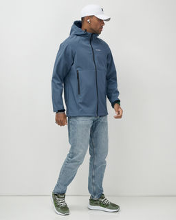 Ветровка спортивная мужская с капюшоном softshell синего цвета 9563S - Mtforce фото 4