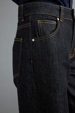 Siyah %100 Pamuk Raw Normal Bel Geni_ Wide Leg Jeans TWOAW27JE00083 - Trendyolmilla фото 5