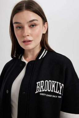 Кардиган-бомбер с вышитым воротником и мягким ворсом внутри - Defacto фото 4