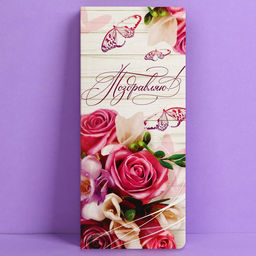 Цена за 10 шт. Открытка с местом для шоколадки «Поздравляю»