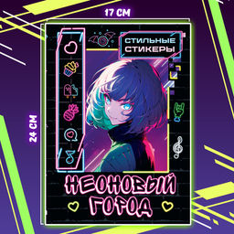 Стильные стикеры Неоновый город, А5, Аниме - Буква-ленд фото 4
