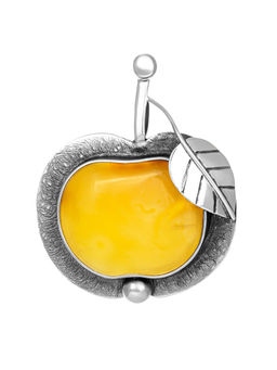 Эффектная крупная брошь Яблочко с цельным медовым янтарём