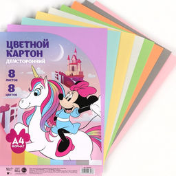 Цветной картон тонированный, А4, 8 листов, 8 цветов, немелованный, двусторонний, в пакете, 180 г/м², «Мышка»