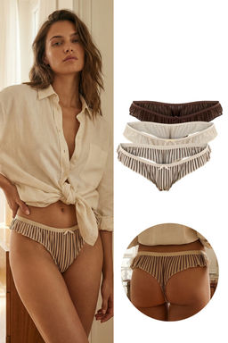 Kahverengi-Cok Renkli 3lu Tul Cizgili Tanga Kulot THMSS26KU00012