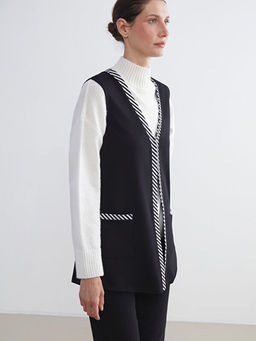 V Yaka ?izgili Kad?n Yelek