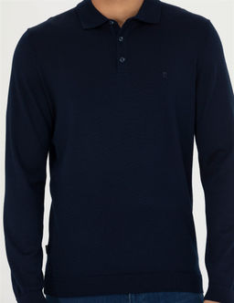 Lacivert Regular Fit Polo Yaka Y_n Kar___ml_ Basic Triko Kazak