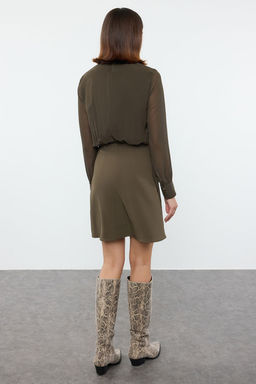 TRENDYOLMILLA Siyah A Kesim Dik Yaka Astarl? Sifon Mini Dokuma Elbise TWOAW24EL00296  фото 11