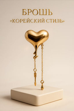 Брошь «Сердце. Корейский стиль», цвет золото