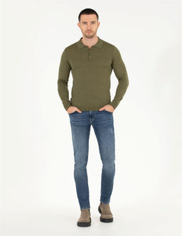 A__k Ye_il Slim Fit Polo Yaka Y_n Kar___ml_ Basic Triko Kazak - Pierre cardin фото 4