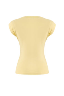 Ac?k Sar? Premium Viskoz/Yumusak Kumas Fitted/Vucuda Oturan Ay Kol Esnek Orme Bluz TWOSS23BZ00992