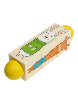 Кубики деревянные на оси  «Животные» , 3 кубика