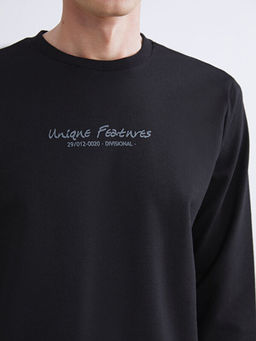 Bisiklet Yaka Uzun Kollu Bask?l? Erkek Sweatshirt