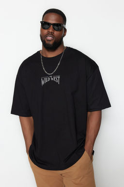 TRENDYOL MAN Buyuk Beden Siyah Oversize/Genis Kesim %100 Pamuklu T-Shirt TMNSS25BF00008 - Trendyolmilla фото 2