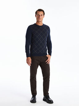 Bisiklet Yaka Uzun Kollu Ekose Erkek Triko Kazak - Waikiki фото 2