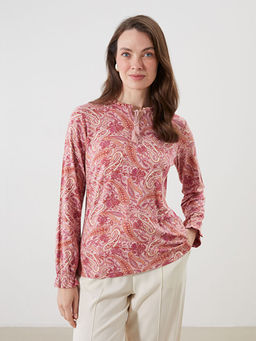 Ba?lamal? Yaka Etnik Desenli Bluz