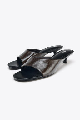 LEATHER KITTEN HEEL SANDALS - Zara фото 5