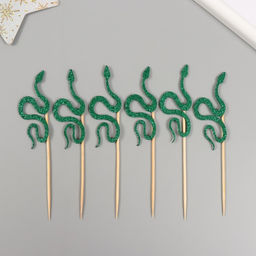 Фигурка - декор на палочке «Зелёная змея», 12.5 см, топперы набор 6 шт.