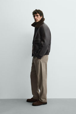 LEATHER EFFECT JACKET WITH CONTRAST COLLAR - Zara фото 4