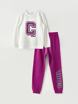 Bisiklet Yaka Bask?l? Uzun Kollu K?z ?ocuk Pijama Tak?m?