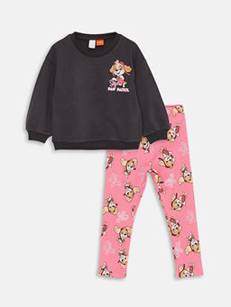 Bisiklet Yaka Paw Patrol Bask?l? K?z Bebek Sweatshirt ve Tayt 2li Tak?m
