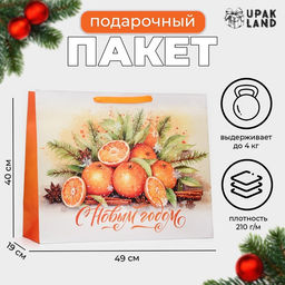 Пакет подарочный новогодний ламинированный горизонтальный С Новым годом, XL 49?40?19 см