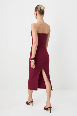 Bordo Toparlay_c_ Kal_p Bodycone/V_cudu Saran Maxi Dokuma Elbise TWOSS26EL00768 - Trendyolmilla фото 4
