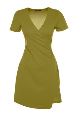 TRENDYOLMILLA Siyah Kruvaze Yaka A-Line Krep Mini Smart Orme Elbise TWOSS23EL01703 фото 15