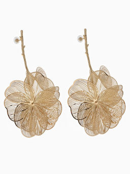 Серьги металл «Цветок» веточка, цвет золото