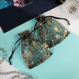 Цена за 100 шт. Мешочек подарочный Звёздные вспышки, 10x12, цвет чёрный с золотом - Simaland фото 2