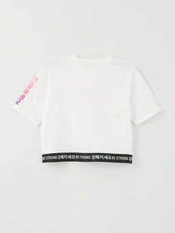 Bisiklet Yaka K-Pop Bask?l? K?sa Kollu K?z ?ocuk Crop Ti??rt - Waikiki фото 2