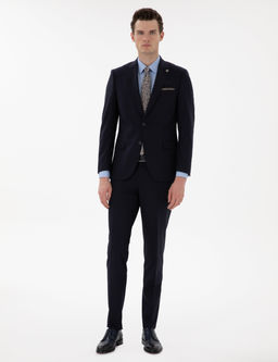 Lacivert Extra Slim Fit _izgili Y_nl_ Tak_m Elbise