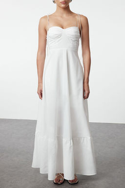 TRENDYOLMILLA Beyaz Drape Detayl? Dokuma Maxi Elbise TWOSS24EL01128 фото 4