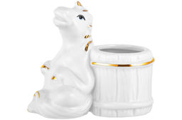 Вазочка для зубочисток 7,5*4,5*7 см Лошадь белая с золотом, фарфор - Elan gallery фото 3