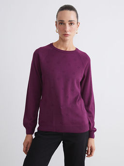 Bisiklet Yaka ?i?ekli Kad?n Triko Kazak