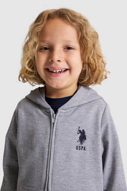 Erkek Гocuk Gri Melanj KapГЕonlu Дnce FermuarlД Basic Sweatshirt