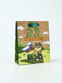 Цена за 4 шт. Пакет подарочный крафтовый 23 февраля, S 12?5.5?15 см