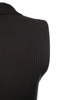Siyah Fitted/Vucuda Oturan Polo Yaka Crop Esnek Orme Bluz TWOSS22BZ0335