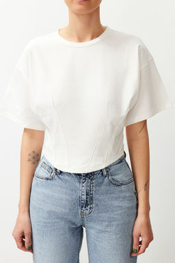 Beyaz Crop Orme T-Shirt TEDSS24TS00008