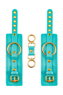 Наручники Pecado BDSM, прямоугольные, однослойные, натуральная кожа, голубой