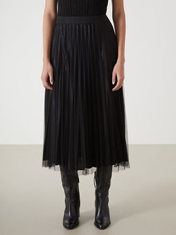 Beli Lastikli ?ifon Kad?n Pileli Etek