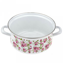 "Китайская роза" Кастрюля эмалированная 3л, форма цилиндрическая, металлическая крышка (Россия)