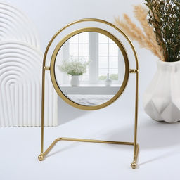 Зеркало настольное PREMIUM, круглое, металлическое, 29×20.5×11 см, (d=14.5 см), цвет золотой