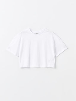 Bisiklet Yaka Basic K?sa Kollu K?z ?ocuk Crop Ti??rt