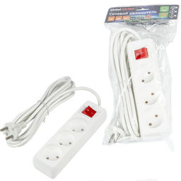 S-CU3-3B WHITE Удлинитель серии Ultra, шнур 3м., 3 гнезда, 10A, б/з. Белый. TM Uniel