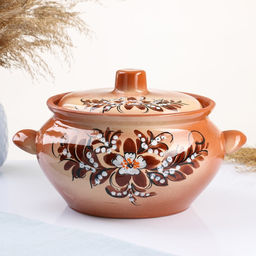 Жаровня Кунгурская керамика, с росписью, 3 л, коричневая